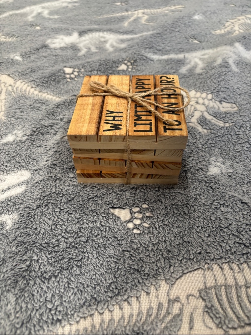 Mud Pie Natural Wood Quote Coaster Set with Twine - Picture 5 of 8